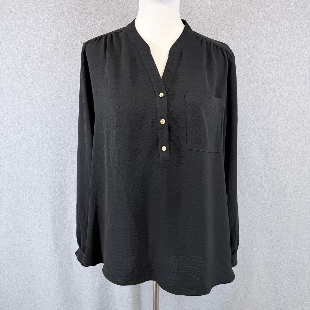 Counterparts Womens XL Black Roll Tab Sleeve Blouse Tunic Top Lightweight Casual